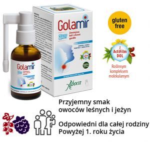 Aboca, Golamir 2ACT, spray bezalkoholowy na ból gardła od 1 roku życia o smaku jeżyny i owoców leśnych, 30ml