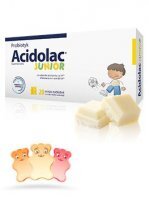 Acidolac Junior, dla dzieci od 3 lat, smak biała czekolada, 20 misio-tabletek