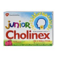 Cholinex Junior od 4 roku życia, smak malinowy, 16 pastylek do ssania