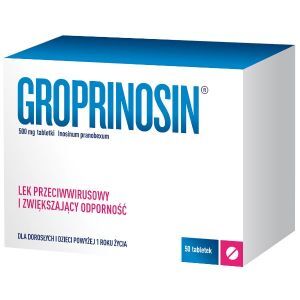 Groprinosin 500 mg, lek przeciwwirusowy i zwiększający odporność, 50 tabletek