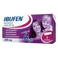 Ibufen Baby 200mg, dla dzieci powyżej 6 roku życia, 5 czopków