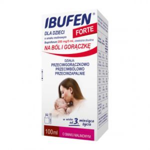 Ibufen dla Dzieci Forte o smaku malinowym 200 mg/ 5ml, zawiesina doustna od 3 miesiąca, 100ml