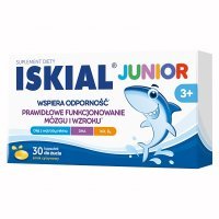 Iskial Junior, dla dzieci powyżej 3. roku życia, smak cytrynowy, 30 kapsułek do żucia