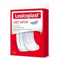Leukoplast, Plastry soft white, delikatny plaster z opatrunkiem dla wrażliwej skóry, 20 sztuk