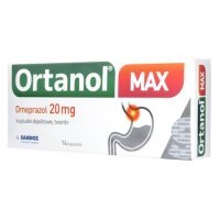 Ortanol Max 20 mg - pomaga leczyć zgagę i nadkwaśność żołądka, 14 kapsułek