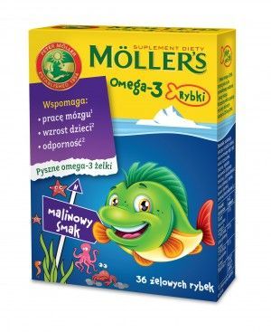 Tran Mollers Omega-3 Rybki, malinowe, 36 sztuk