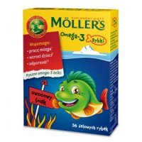 Tran Mollers Omega-3 Rybki, owocowe, 36 sztuk