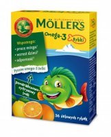Tran Mollers Omega-3 Rybki, pomarańczowo-cytrynowe, 36 sztuk