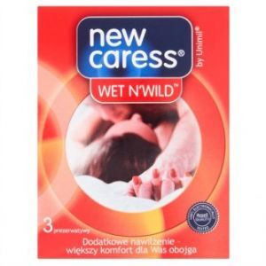 Unimil New Caress Wet N'Wild, prezerwatywy dodatkowo nawilżane, 3 sztuki