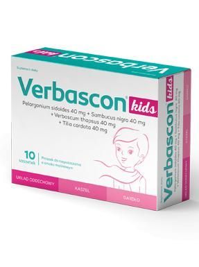 Verbascon Kids, proszek do rozpuszczania, smak malinowy, 10 saszetek